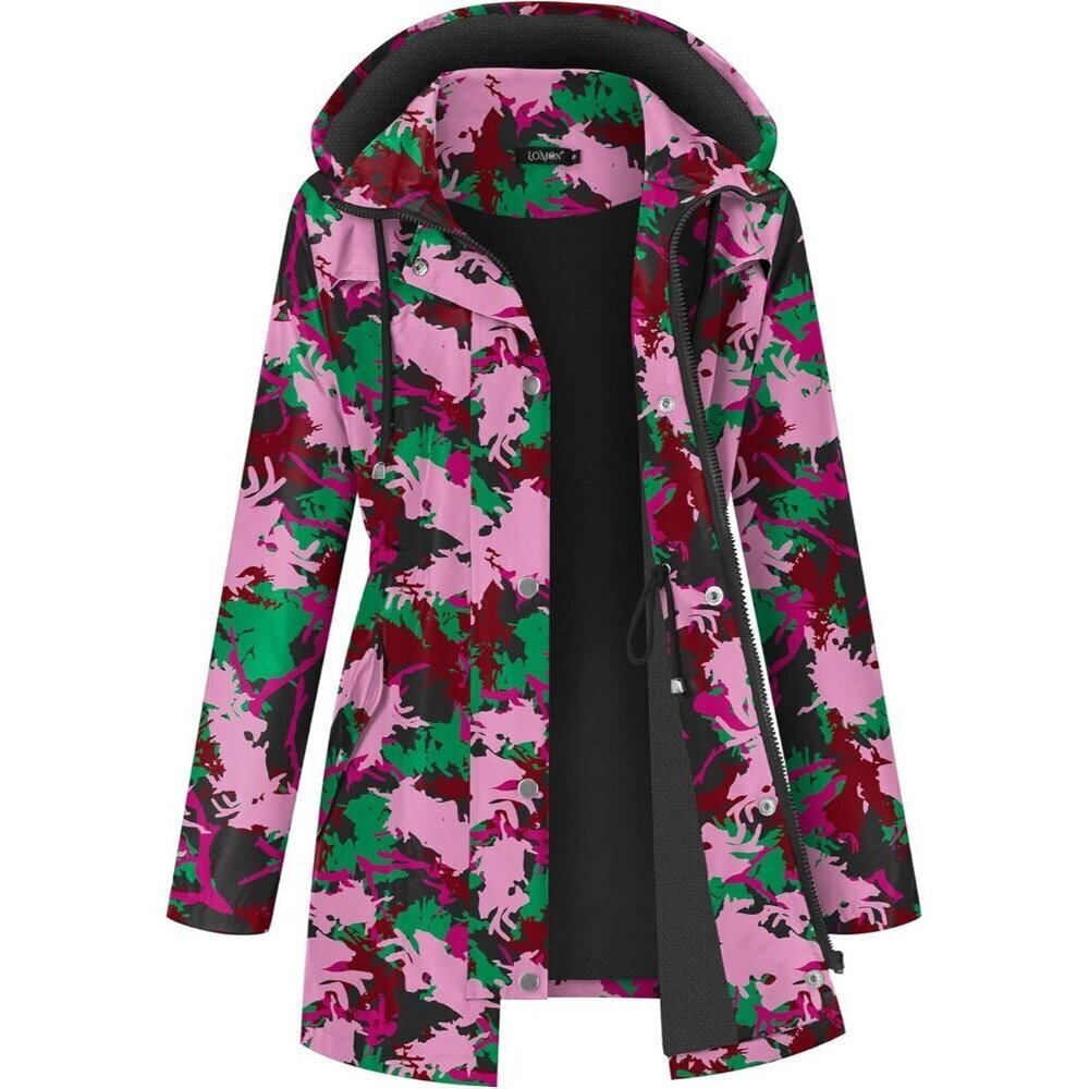 Women Purple Camouflag Hiking Raincoat Women Waterproof Jacket Lightweight Hood